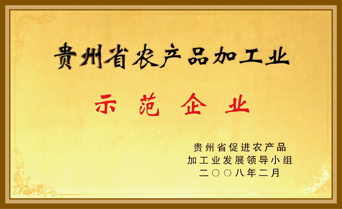 贵州省农产品加工示范企业2008.2